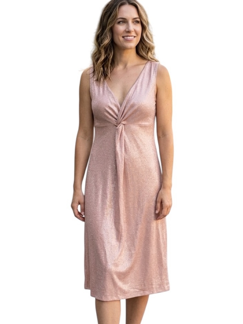 EVERYDAY SUNDAY Tea Pale Pink Shimmer Euphoria Dress Plunging Neck Sleeveless XL